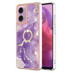 For Motorola Moto G04 4G / G24 4G Electroplating Marble IMD TPU Phone Case with Ring Holder(Purple 002)