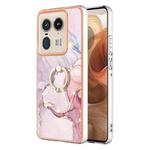 For Motorola Edge 50 Ultra Electroplating Marble IMD TPU Phone Case with Ring Holder(Rose Gold 005)