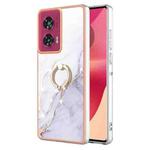 For Motorola Edge 50 Fusion Electroplating Marble IMD TPU Phone Case with Ring Holder(White 006)