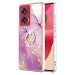 For Motorola Edge 50 Fusion Electroplating Marble IMD TPU Phone Case with Ring Holder(Purple 001)