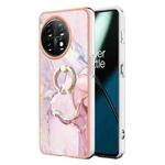 For OnePlus 11 Electroplating Marble IMD TPU Phone Case with Ring Holder(Rose Gold 005)