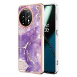 For OnePlus 11 Electroplating Marble IMD TPU Phone Case with Ring Holder(Purple 002)