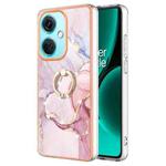 For OnePlus Nord CE 3 Electroplating Marble IMD TPU Phone Case with Ring Holder(Rose Gold 005)