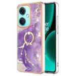 For OnePlus Nord CE 3 Electroplating Marble IMD TPU Phone Case with Ring Holder(Purple 002)