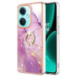 For OnePlus Nord CE 3 Electroplating Marble IMD TPU Phone Case with Ring Holder(Purple 001)