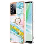 For OPPO A57 4G/A77 5G Taiwan/K10 5G Global Electroplating Marble IMD TPU Phone Case with Ring Holder(Green 004)
