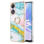 For OPPO A78 / A58 Electroplating Marble IMD TPU Phone Case with Ring Holder(Green 004)