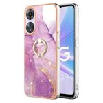 For OPPO A78 / A58 Electroplating Marble IMD TPU Phone Case with Ring Holder(Purple 001)