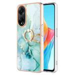 For OPPO A98 Electroplating Marble IMD TPU Phone Case with Ring Holder(Green 003)