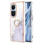 For OPPO Reno10 5G Global Electroplating Marble IMD TPU Phone Case with Ring Holder(White 006)