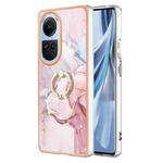 For OPPO Reno10 5G Global Electroplating Marble IMD TPU Phone Case with Ring Holder(Rose Gold 005)