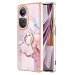 For OPPO Reno10 Pro 5G Global Electroplating Marble IMD TPU Phone Case with Ring Holder(Rose Gold 005)