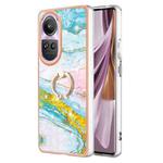 For OPPO Reno10 Pro 5G Global Electroplating Marble IMD TPU Phone Case with Ring Holder(Green 004)