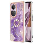 For OPPO Reno10 Pro 5G Global Electroplating Marble IMD TPU Phone Case with Ring Holder(Purple 002)