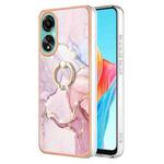 For OPPO A78 4G Electroplating Marble IMD TPU Phone Case with Ring Holder(Rose Gold 005)