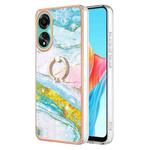 For OPPO A78 4G Electroplating Marble IMD TPU Phone Case with Ring Holder(Green 004)