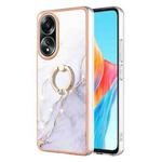 For OPPO A58 4G Electroplating Marble IMD TPU Phone Case with Ring Holder(White 006)