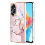 For OPPO A58 4G Electroplating Marble IMD TPU Phone Case with Ring Holder(Rose Gold 005)