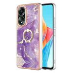 For OPPO A58 4G Electroplating Marble IMD TPU Phone Case with Ring Holder(Purple 002)