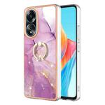 For OPPO A58 4G Electroplating Marble IMD TPU Phone Case with Ring Holder(Purple 001)