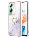 For OPPO A79 5G Global Electroplating Marble IMD TPU Phone Case with Ring Holder(White 006)