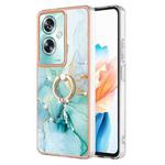 For OPPO A79 5G Global Electroplating Marble IMD TPU Phone Case with Ring Holder(Green 003)