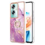 For OPPO A79 5G Global Electroplating Marble IMD TPU Phone Case with Ring Holder(Purple 001)