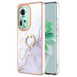 For OPPO Reno11 5G Global Electroplating Marble IMD TPU Phone Case with Ring Holder(White 006)