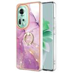 For OPPO Reno11 5G Global Electroplating Marble IMD TPU Phone Case with Ring Holder(Purple 001)