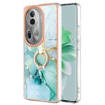 For OPPO Reno11 Pro 5G Global Electroplating Marble IMD TPU Phone Case with Ring Holder(Green 003)