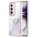 For OPPO Reno12 Pro Global Electroplating Marble IMD TPU Phone Case with Ring Holder(White 006)