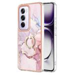 For OPPO Reno12 Pro Global Electroplating Marble IMD TPU Phone Case with Ring Holder(Rose Gold 005)