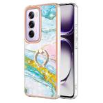 For OPPO Reno12 Pro Global Electroplating Marble IMD TPU Phone Case with Ring Holder(Green 004)