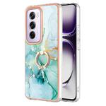 For OPPO Reno12 Pro Global Electroplating Marble IMD TPU Phone Case with Ring Holder(Green 003)