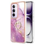 For OPPO Reno12 Pro Global Electroplating Marble IMD TPU Phone Case with Ring Holder(Purple 001)