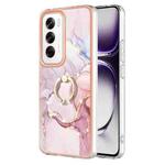 For OPPO Reno12 Global Electroplating Marble IMD TPU Phone Case with Ring Holder(Rose Gold 005)