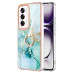 For OPPO Reno12 Global Electroplating Marble IMD TPU Phone Case with Ring Holder(Green 003)