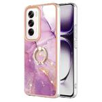 For OPPO Reno12 Global Electroplating Marble IMD TPU Phone Case with Ring Holder(Purple 001)
