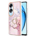 For OPPO A60 Electroplating Marble IMD TPU Phone Case with Ring Holder(Rose Gold 005)