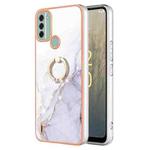 For Nokia C31 Electroplating Marble IMD TPU Phone Case with Ring Holder(White 006)