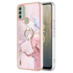 For Nokia C31 Electroplating Marble IMD TPU Phone Case with Ring Holder(Rose Gold 005)