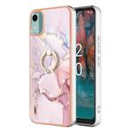 For Nokia C12 Electroplating Marble IMD TPU Phone Case with Ring Holder(Rose Gold 005)