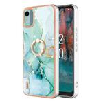 For Nokia C12 Electroplating Marble IMD TPU Phone Case with Ring Holder(Green 003)