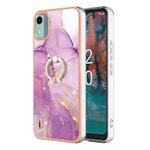 For Nokia C12 Electroplating Marble IMD TPU Phone Case with Ring Holder(Purple 001)