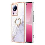 For Xiaomi 13 Lite 5G Electroplating Marble IMD TPU Phone Case with Ring Holder(White 006)