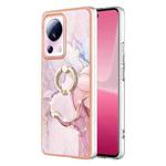 For Xiaomi 13 Lite 5G Electroplating Marble IMD TPU Phone Case with Ring Holder(Rose Gold 005)