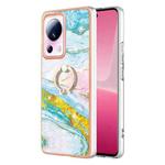 For Xiaomi 13 Lite 5G Electroplating Marble IMD TPU Phone Case with Ring Holder(Green 004)