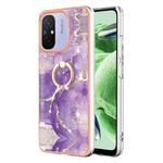 For Xiaomi Redmi 12C / 11A 4G Global Electroplating Marble IMD TPU Phone Case with Ring Holder(Purple 002)