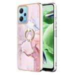 For Xiaomi Redmi Note 12 5G Global/Poco X5 5G Electroplating Marble IMD TPU Phone Case with Ring Holder(Rose Gold 005)