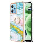 For Xiaomi Redmi Note 12 5G Global/Poco X5 5G Electroplating Marble IMD TPU Phone Case with Ring Holder(Green 004)